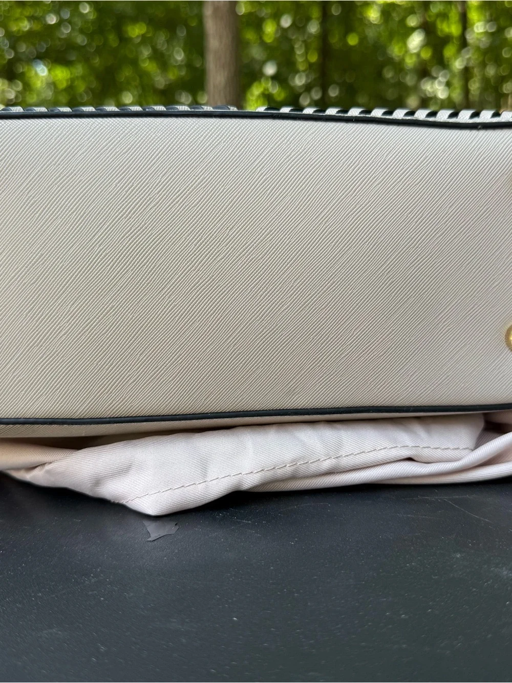Calpak Cream Leather Backpack with Whipstitch Trim and Gold Hardware